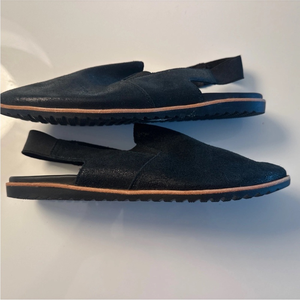 SOREL- Ella Slingback Mule Flats Shoes Shimmer Black Leather Size 8 - Picture 7 of 8